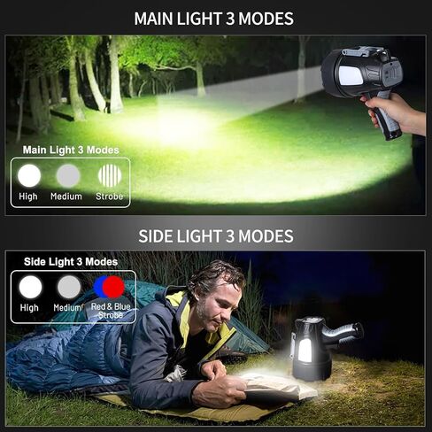 Rechargeable Spotlight Flashlight, 99,000 Lumen Super Bright Led Spotlight with 6 Modes & Foldable Tripod, Powerful Spot Light 30H Long Runtime, Handheld Spot Light for Outdoor Boating Hµnting in Kuwait