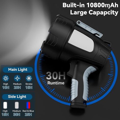 Rechargeable Spotlight Flashlight, 99,000 Lumen Super Bright Led Spotlight with 6 Modes & Foldable Tripod, Powerful Spot Light 30H Long Runtime, Handheld Spot Light for Outdoor Boating Hµnting in Kuwait