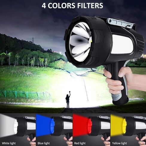 Rechargeable Spotlight Flashlight, 99,000 Lumen Super Bright Led Spotlight with 6 Modes & Foldable Tripod, Powerful Spot Light 30H Long Runtime, Handheld Spot Light for Outdoor Boating Hµnting in Kuwait