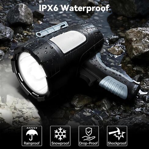 Rechargeable Spotlight Flashlight, 99,000 Lumen Super Bright Led Spotlight with 6 Modes & Foldable Tripod, Powerful Spot Light 30H Long Runtime, Handheld Spot Light for Outdoor Boating Hµnting in Kuwait