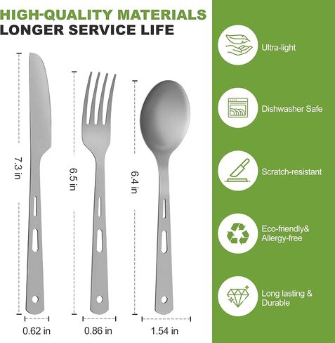 Pure Titanium Travel Utensils with Case, Ultra-Light Ti Portable Champing Essential Cutlery Set, Knife Fork Spoon Reusable Flatware Sets for Camping Picnic Outdoor Hiking, Lunch Box for Men in Kuwait