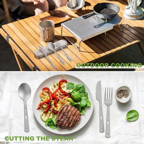 Pure Titanium Travel Utensils with Case, Ultra-Light Ti Portable Champing Essential Cutlery Set, Knife Fork Spoon Reusable Flatware Sets for Camping Picnic Outdoor Hiking, Lunch Box for Men in Kuwait