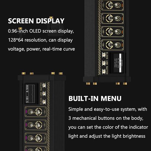 8 Port USB Docking Station, 8 Ports USB C Splitter, 1.54-inch IPS Color Screen, 10 Levels Brightness Adjustment, 8-Way Switch Total, Voice Control Function, for Phones, Tablets, and Gadgets in Kuwait