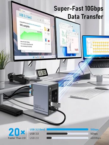 Lemorele Aluminum USB C Docking Station 2HDMI DP 4K 100W Gigabit LAN Hub in Saudi Arabia
