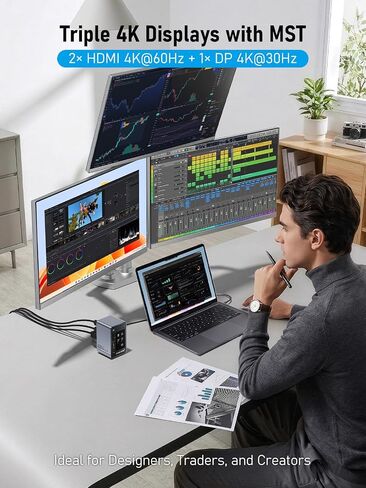 Lemorele Aluminum USB C Docking Station 2HDMI DP 4K 100W Gigabit LAN Hub in Saudi Arabia