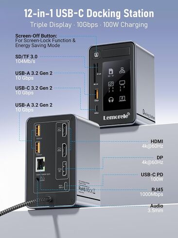 Lemorele Aluminum USB C Docking Station 2HDMI DP 4K 100W Gigabit LAN Hub in Saudi Arabia