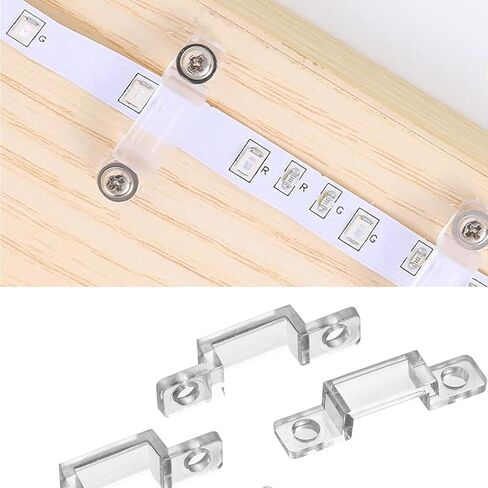 100 Pcs 12mm LED Strip Light Mounting Brackets, Transparent Fixing Clips with 200 Screws, Double Installation Waterproof Light Bar, Easy to Install in Saudi Arabia