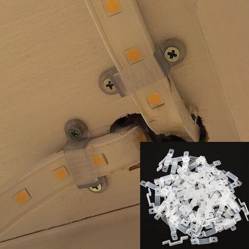 100 Pcs 12mm LED Strip Light Mounting Brackets, Transparent Fixing Clips with 200 Screws, Double Installation Waterproof Light Bar, Easy to Install in Saudi Arabia