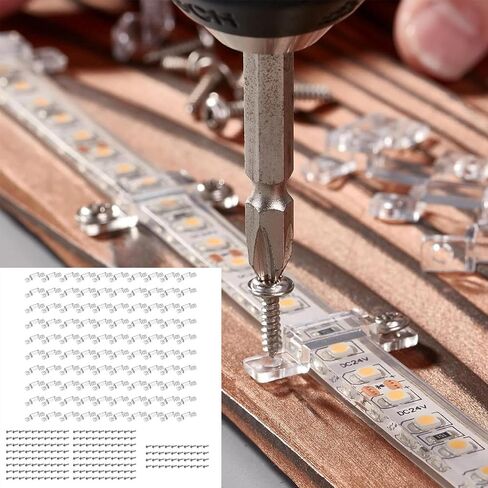 100 Pcs 12mm LED Strip Light Mounting Brackets, Transparent Fixing Clips with 200 Screws, Double Installation Waterproof Light Bar, Easy to Install in Saudi Arabia