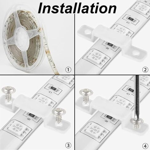 100 Pcs 12mm LED Strip Light Mounting Brackets, Transparent Fixing Clips with 200 Screws, Double Installation Waterproof Light Bar, Easy to Install in Saudi Arabia