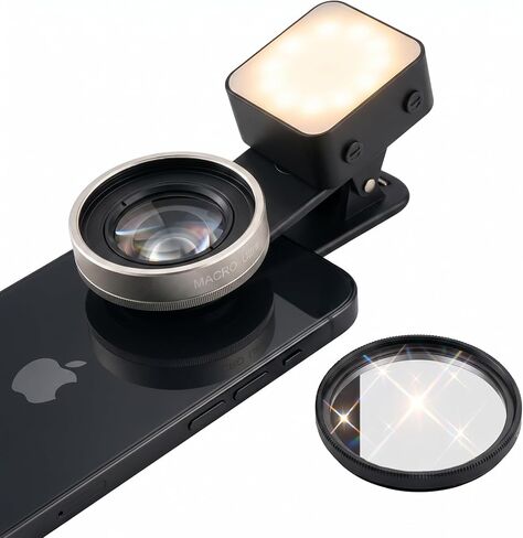 Macro Lens for iPhone 10X Phone Camera Lens Kit with Fill Light & Star Filter, Magnetic Warm/Cool Fill Light Universal Clip for Nail Art & Jewelry Photography in Saudi Arabia