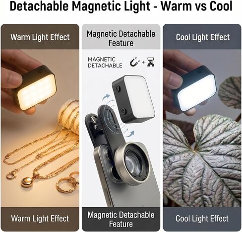 Macro Lens for iPhone 10X Phone Camera Lens Kit with Fill Light & Star Filter, Magnetic Warm/Cool Fill Light Universal Clip for Nail Art & Jewelry Photography in Saudi Arabia