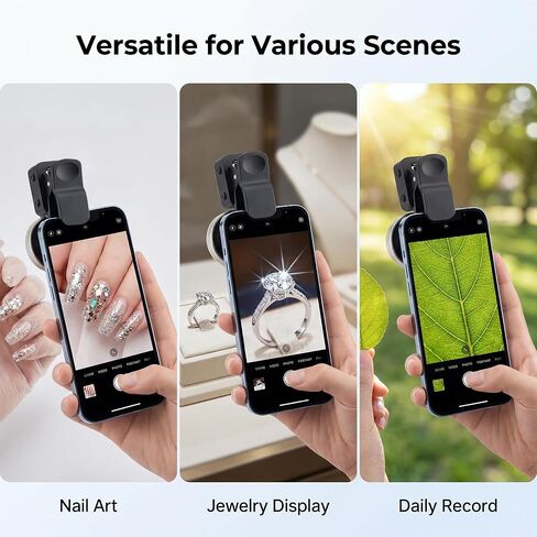 Macro Lens for iPhone 10X Phone Camera Lens Kit with Fill Light & Star Filter, Magnetic Warm/Cool Fill Light Universal Clip for Nail Art & Jewelry Photography in Saudi Arabia