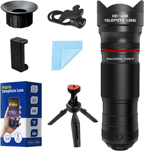 40X HD Telephoto Phone Camera Lens, 2-in-1 Universal Mobile Photography Lens Kit with Adjustable Tripod and Phone Clip, HD External Camera Lens for Most Smartphones Portrait Macro Shooting in Saudi Arabia