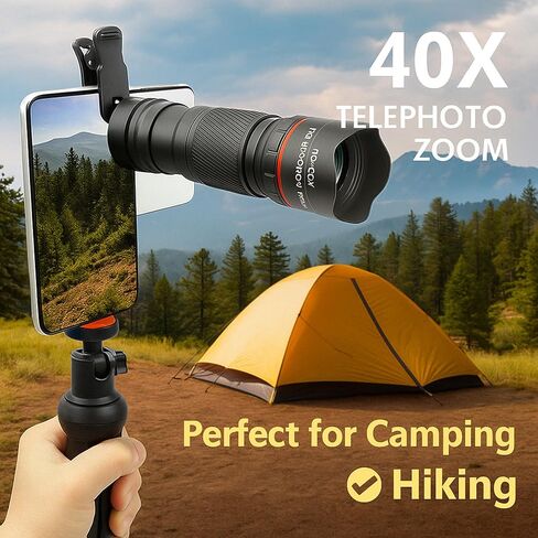 40X HD Telephoto Phone Camera Lens, 2-in-1 Universal Mobile Photography Lens Kit with Adjustable Tripod and Phone Clip, HD External Camera Lens for Most Smartphones Portrait Macro Shooting in Saudi Arabia