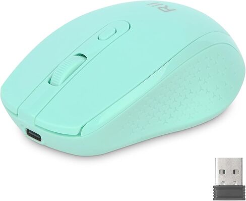 Rii RM213 Rechargeable Mini Wireless Mouse (Bluetooth 5.1+2.4G Hz) Dual Mode,Travel-Friendly Mice,DPI 800 1200 1600,Type-C Port, Portable PC Mouse for Mac Windows 11/10/8/7/XP/Vista,Cyan in Saudi Arabia
