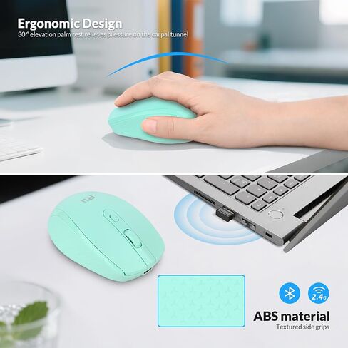 Rii RM213 Rechargeable Mini Wireless Mouse (Bluetooth 5.1+2.4G Hz) Dual Mode,Travel-Friendly Mice,DPI 800 1200 1600,Type-C Port, Portable PC Mouse for Mac Windows 11/10/8/7/XP/Vista,Cyan in Saudi Arabia