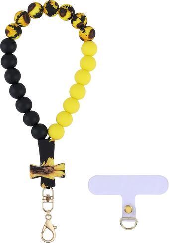 Cross Silicone Beaded Phone Wrist Strap Cellphone Wristlet Lanyard with Tether Tab Phone Bracelet Strap Chains in Saudi Arabia