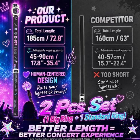 Kpop Lightstick Strap Lanyard - Set of 2 Adjustable K Pop Light Stick Crossbody Carrier Shoulder Strap, K-pop Body Carry Event Strap, Star Accessory Concert Essentials for Display Idol Fans in Kuwait