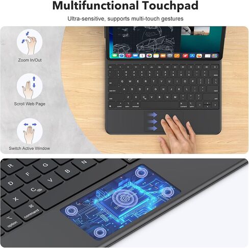 TECURS Keyboard Case for iPad Air 13-inch(M2/M3/M4.2024/2025/2026) & iPad Pro 12.9-inch (3th/4th/5th/6th Gen) Magic Keyboard Wireless, Rechargeable with Multi-Touch Trackpad, Easy-Set Stand, Black in Saudi Arabia