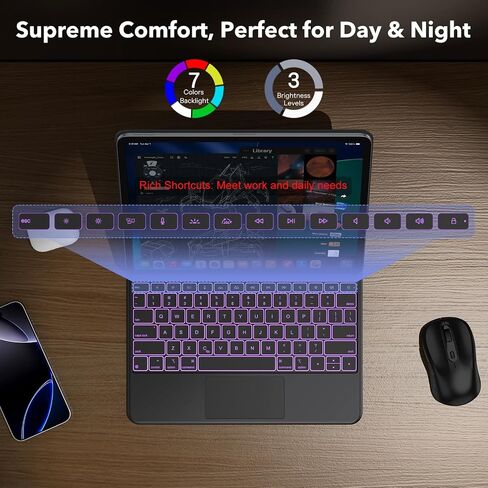 TECURS Keyboard Case for iPad Air 13-inch(M2/M3/M4.2024/2025/2026) & iPad Pro 12.9-inch (3th/4th/5th/6th Gen) Magic Keyboard Wireless, Rechargeable with Multi-Touch Trackpad, Easy-Set Stand, Black in Saudi Arabia