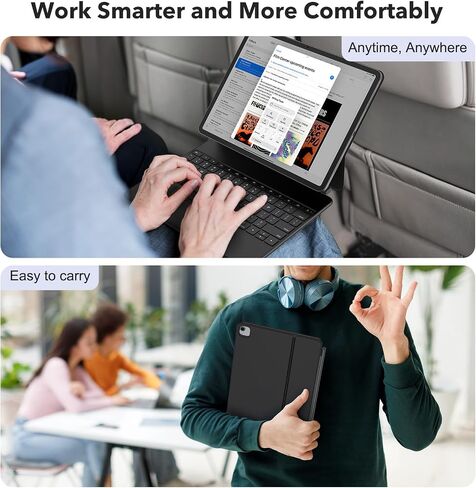 TECURS Keyboard Case for iPad Air 13-inch(M2/M3/M4.2024/2025/2026) & iPad Pro 12.9-inch (3th/4th/5th/6th Gen) Magic Keyboard Wireless, Rechargeable with Multi-Touch Trackpad, Easy-Set Stand, Black in Saudi Arabia