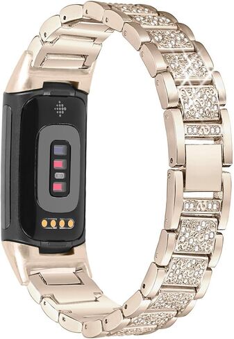 Bling Bands Compatible with Fitbit Charge 6/Charge 5, Dressy Metal Bracelet Luxurious Rhinestone Replacement Wristband for Women, Silver Black Gold in Saudi Arabia