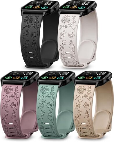 Sunnyson 5 Pack AR-01 Smart Watch Bands, 20mm Soft Silicone Sport Bands for Fitpolo AR-01, Aeac AR-01 Smartwatch, Quick Release Flower Silicone Straps Replacement Wristband in Saudi Arabia