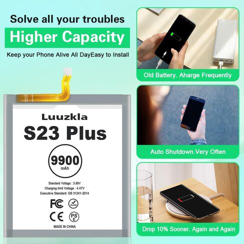 9900mAh Battery Compatible with Galaxy S23 Plus (New Upgrade), Super Capacity Replacement Battery Compatible with Galaxy S23+ Plus SM-S916B SM-S916N SM-S916U SM-S9160 EB-BS916ABY with Ful Kits in Kuwait