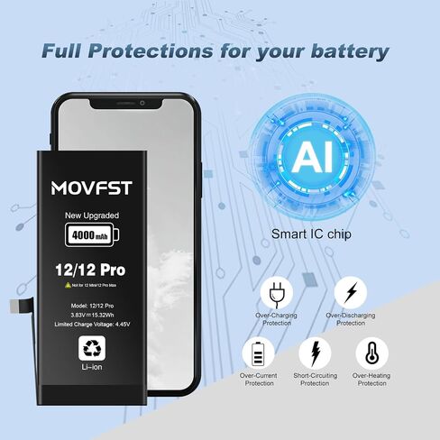 Replacement Battery for iPhone 12/12 Pro, 4000mAh Li-ion Polymer High Capacity Battery Fit for iPhone 12/12 Pro Model A2172 A2402 A2403 A2404 with Repair Tool Kits in Kuwait