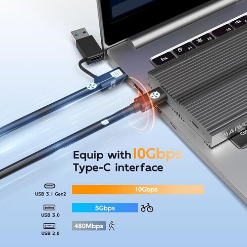 MAIWO Dual Bay M.2 PCIe NVMe SSD Enclosure, 10Gbps USB 3.1 Gen2 with UASP Trim, Tool-Free PCIe NVMe SSD Reader, Supports 2230/2242/2260/2280 M/B+M Key Up to 16TB in Saudi Arabia