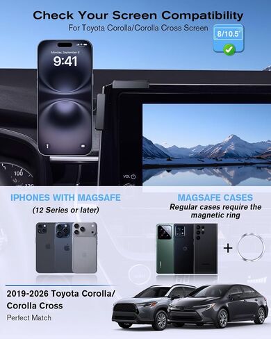 360° Adjustable Magnetic Phone Holder for Toyota Corolla/Corolla Cross 2019-2026 8/10.5 Inch, Screen-Friendly for MagSafe Magnetic Car Dash Phone Holder in Saudi Arabia