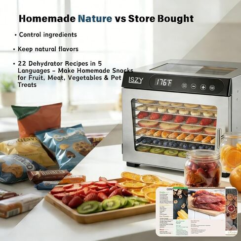 Food Dehydrators, 8 Trays Dehydrator Machine for Jerky, 24H Timer 176°F Temperature Control 800W Powerful Food Dryer Dehydrator for Beef Meat,Fruit,Herb,Mushroom,Dog Treats (8 Trays) in Saudi Arabia