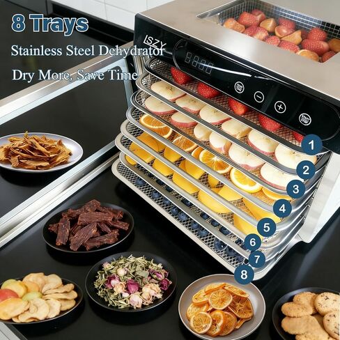 Food Dehydrators, 8 Trays Dehydrator Machine for Jerky, 24H Timer 176°F Temperature Control 800W Powerful Food Dryer Dehydrator for Beef Meat,Fruit,Herb,Mushroom,Dog Treats (8 Trays) in Saudi Arabia