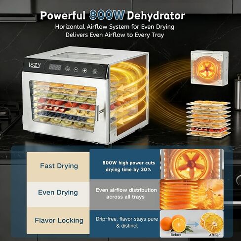 Food Dehydrators, 8 Trays Dehydrator Machine for Jerky, 24H Timer 176°F Temperature Control 800W Powerful Food Dryer Dehydrator for Beef Meat,Fruit,Herb,Mushroom,Dog Treats (8 Trays) in Saudi Arabia