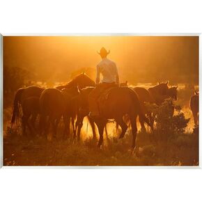 Stupell Industries Warm Sunlit Cowboy Riding Horse Rural Ranch Wood Wall Art, Design By Lisa Dearing