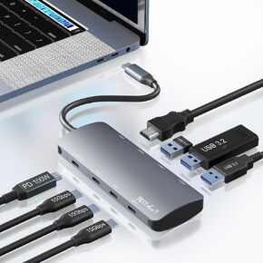 USB C to USB C Hub 10Gbps 8-in-1 with 3 USB-C 3.2 Gen2 10Gbps, 3 USB-A 3.2 10Gbps, 4K HDMI Adapter, 100W Power Delivery, USB C Splitter Multiport for Mac Book Pro/Air, Chromebook, XPS, USB C Devices