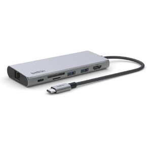 موزع Belkin 7 في 1 USB-C، دونجل محول متعدد المنافذ مع HDMI 4K 60 هرتز، توصيل طاقة 100 وات، 2.5 جيجا بايت، 2 منافذ USB A، فتحة SD وMicroSD لأجهزة MacBook Pro 14 و16، iPad Pro 12.9 و11، XPS، السطح والمزيد
