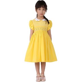 Maoluo Vintage Girls Vintage Easter Smocked Yellow Clothes Kid Toddler Holiday Summer Dresses Size 2 3 4 5 6 7 8 9 10 12