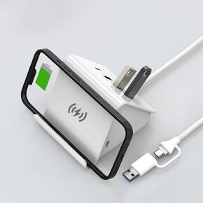 Electmagic Laptop Docking Station,USB C Charging Station,4 Port USB Charger Hub & 15W Wireless Charger with Phone Holder,USB C Hub Fast Charging for iPhone, iPad, Samsung & More（4USB-3A1C
