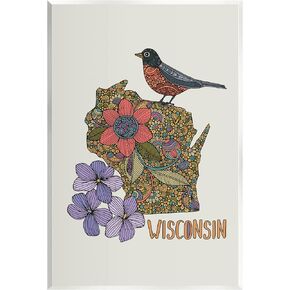 Stupell Industries Intricate Wisconsin Robin State Flower Pattern Design Wood Wall Art, Design by Valentina Harper