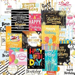DEEPLAY Birthday Card 24 Pack Bulk Glossy Blank Greeting Card Box Set Multipack Funny Holographic Gold Foil Cards Assortment for Friend Adult Teen, 4.7" X 6.7" BIG SIZE with Envelops Stickers