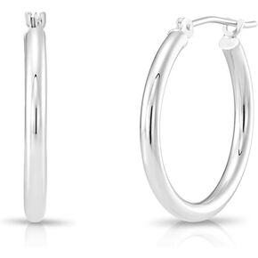 10K White Gold Classic Shiny Polished Hoop Earrings, Plain Round Gold Hoops, Gold Earrings for Women and Men, 10K Real Gold