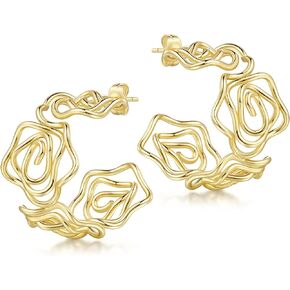 Hoop Earrings 14K Gold Earrings Hoops Gold Hoops Earrings for Women Twisted Flower-shaped Thick Gold Hoop Earrings Floral 20mm