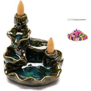 Backflow Incense Holder, Double Waterfall Design, More Profound and Long-Lasting Fragrance, with 40 Incense Corns, Aromatherapy Ornament Home Decor(Dreamy Color)