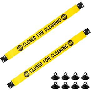 Barydat 2 Pcs Closed for Cleaning Sign with Magnetic Ends Nylon Bathroom Restroom Signs Do Not Enter Magnetic Signs with 8 Suction Cup Hanger Banner for Door (English)