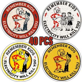 40pcs Remember Your Child's Electricity Will Kill You Stickers, Electrician Warning Danger Electrical Safety Stickers, Fun Safety Helmets Laptop Computer Car Helmet Stickers