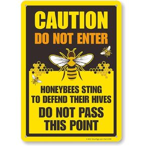 SmartSign 10 x 14 inch “Caution - Do Not Enter, Honeybees Sting To Defend Hives" Metal Sign, 40 mil Laminated Rustproof Aluminum, Multicolor