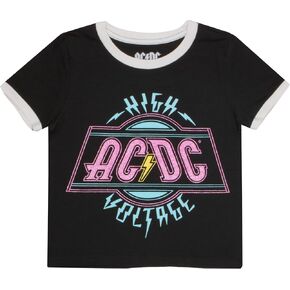 تي شيرت بأكمام قصيرة للفتيات برسومات عالية الجهد AC/DC، تي شيرت لفرقة الروك للفتيات in Kuwait