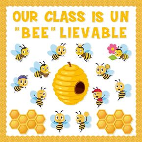 CPicdn 110Pcs Summer Bee Bulletin Board Classroom Decoration Our Class is Unbeelievable Cute Bee Hive Cutouts Name Tags Border Trim Back to School Summer Party Supplies Classroom Chalkboard Wall Decor